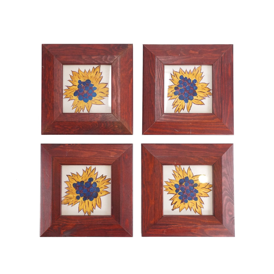 4 Wooden Frames with Flower Painting - Sirdab - Unknown