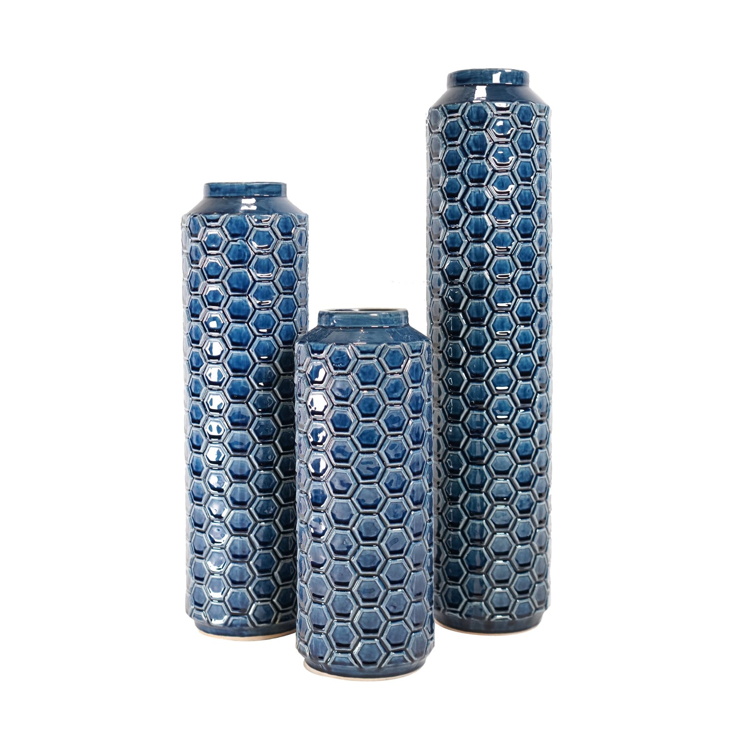 Blue Hexagon Pattern Vase - Sirdab - Unknown