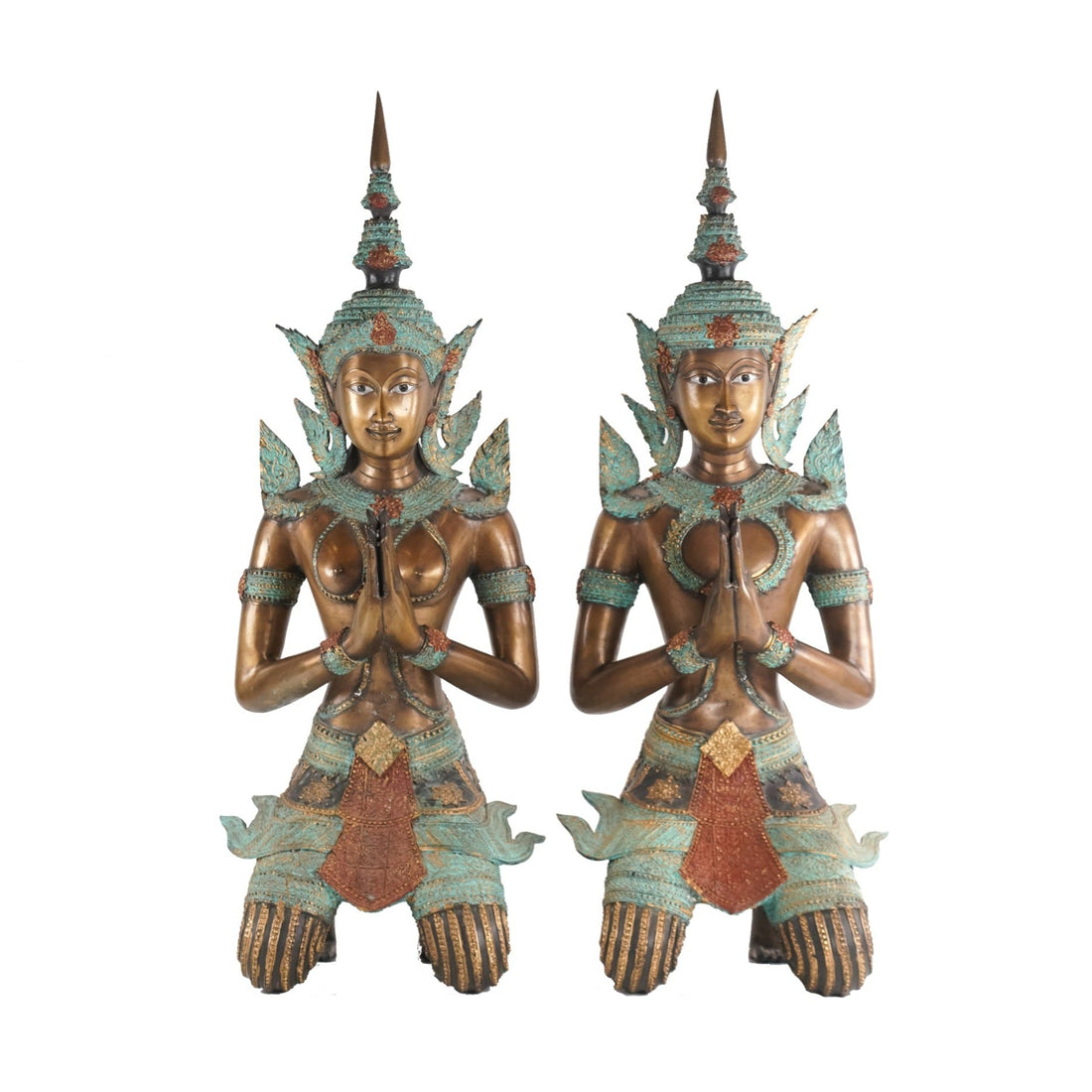 Large Pair of Antique Bronze Theppanom Buddhist Sculpture - Sirdab - Unknown