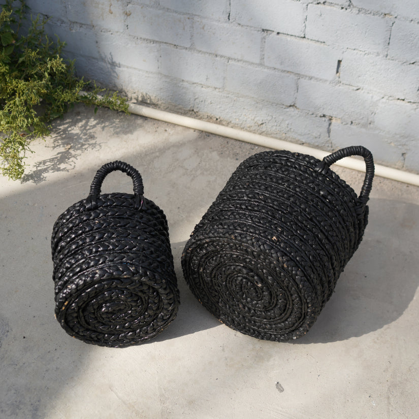 Pair of Black Weaved Basket