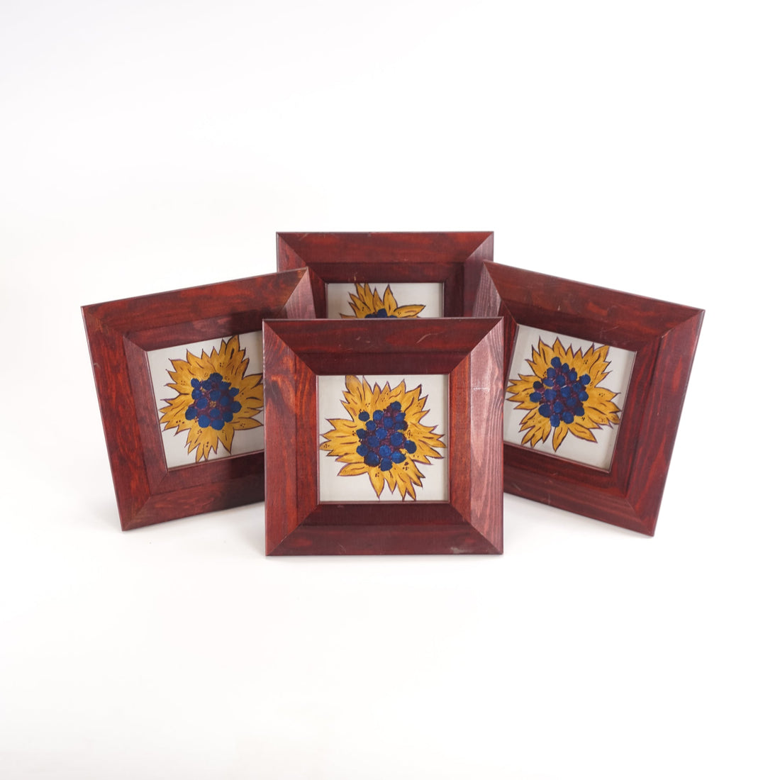 4 Wooden Frames with Flower Painting - Sirdab - Unknown