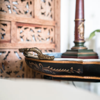 Antique Porcelain Tray Table with Brass Handles