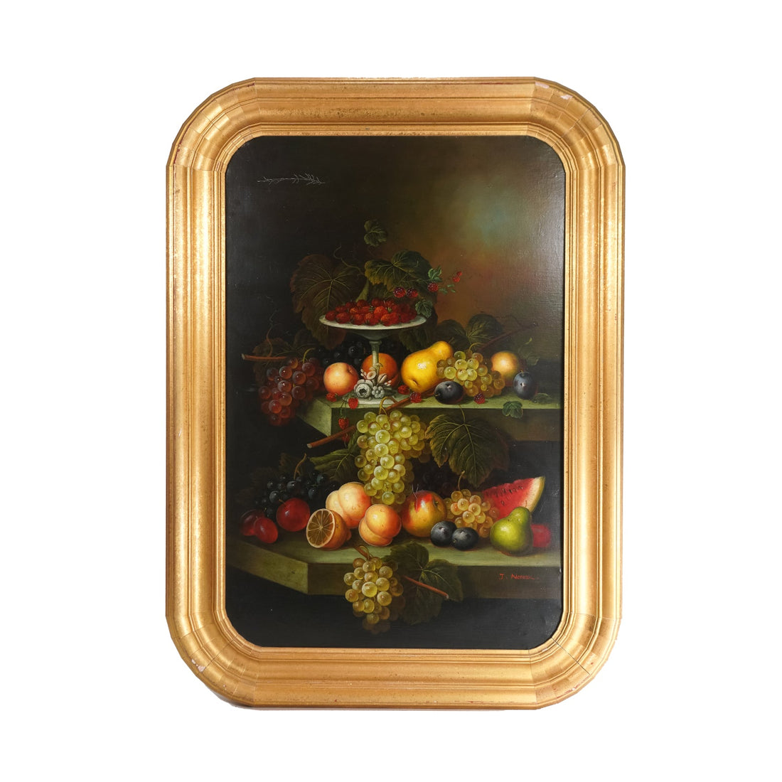J. Nodrik Still Life Fruit Painting with Golden Frame - Sirdab - J. Nodrik