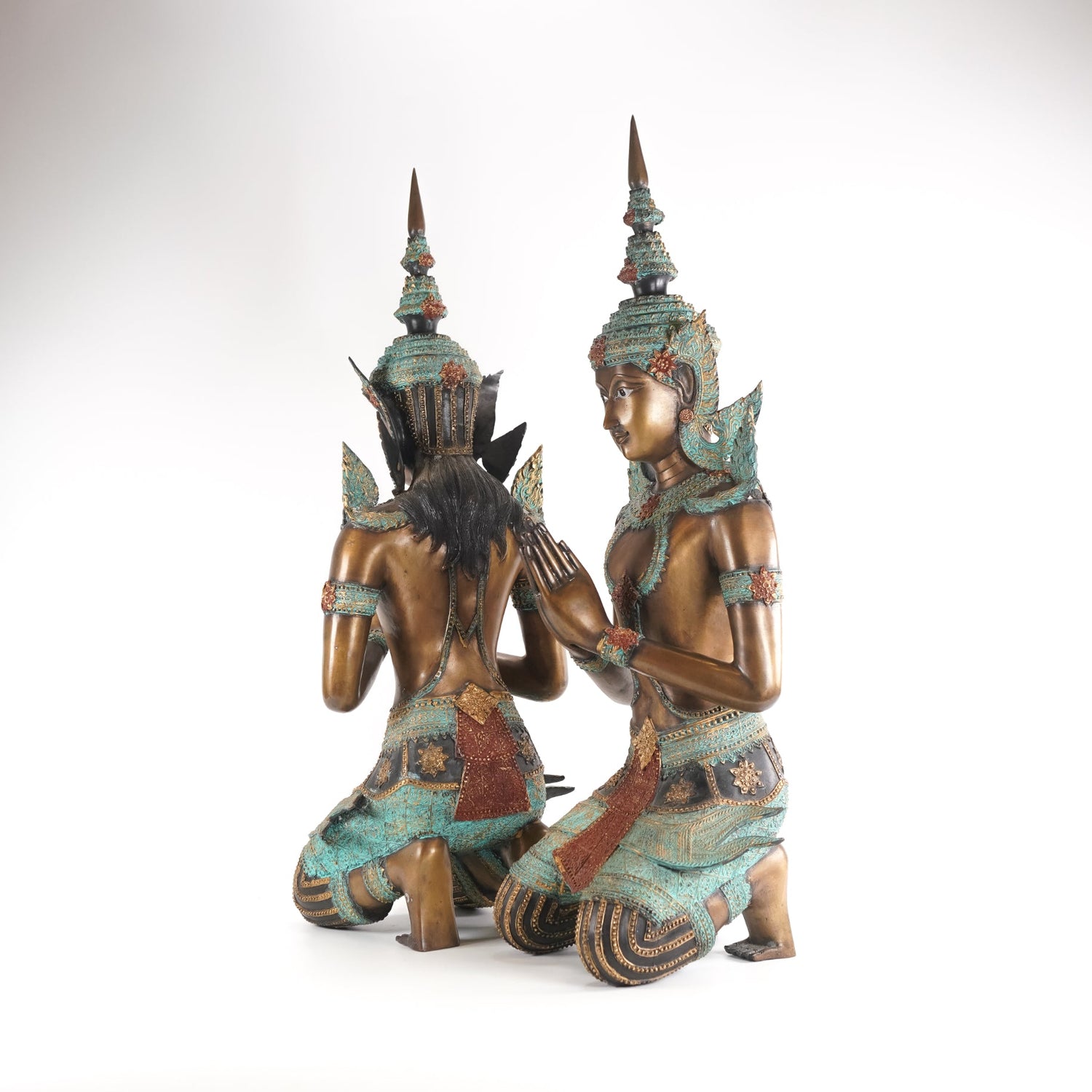 Large Pair of Antique Bronze Theppanom Buddhist Sculpture - Sirdab - Unknown