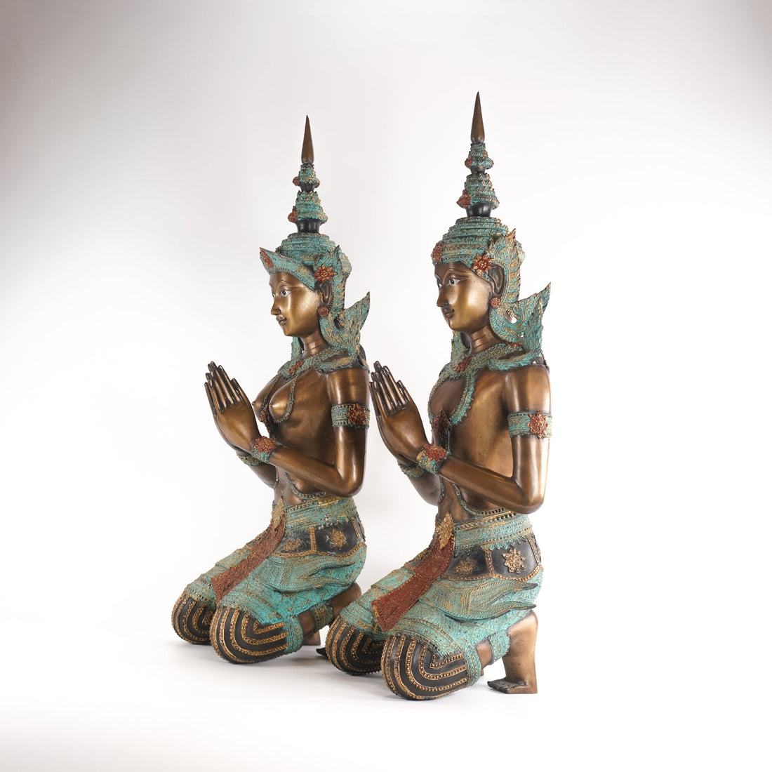 Large Pair of Antique Bronze Theppanom Buddhist Sculpture - Sirdab - Unknown