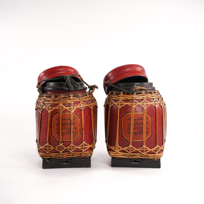 Pair of Hand Made Decorative Bamboo and Wood Jar - Sirdab - Unknown