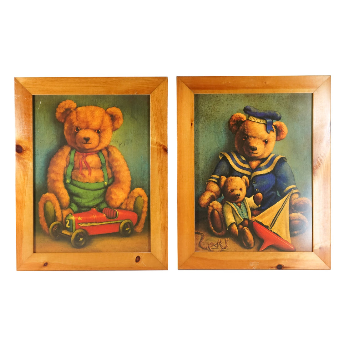 Pair of Large Wooden Frame with Image of Teddy Bears - Sirdab - Sirdab