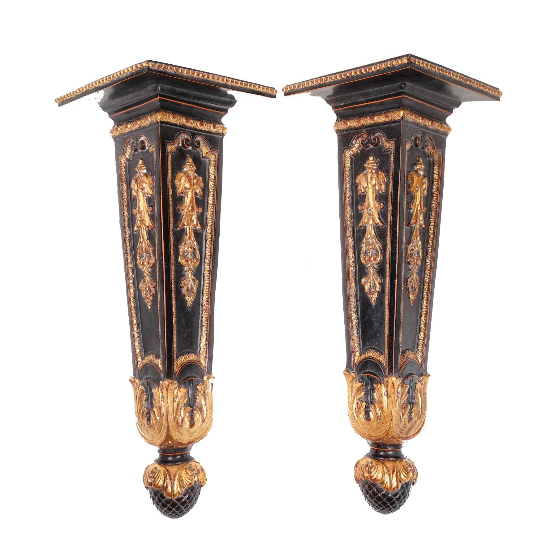 Pair of Vintage 90s Black &amp; Gold Tall Wall Bracket - Sirdab - Imperio