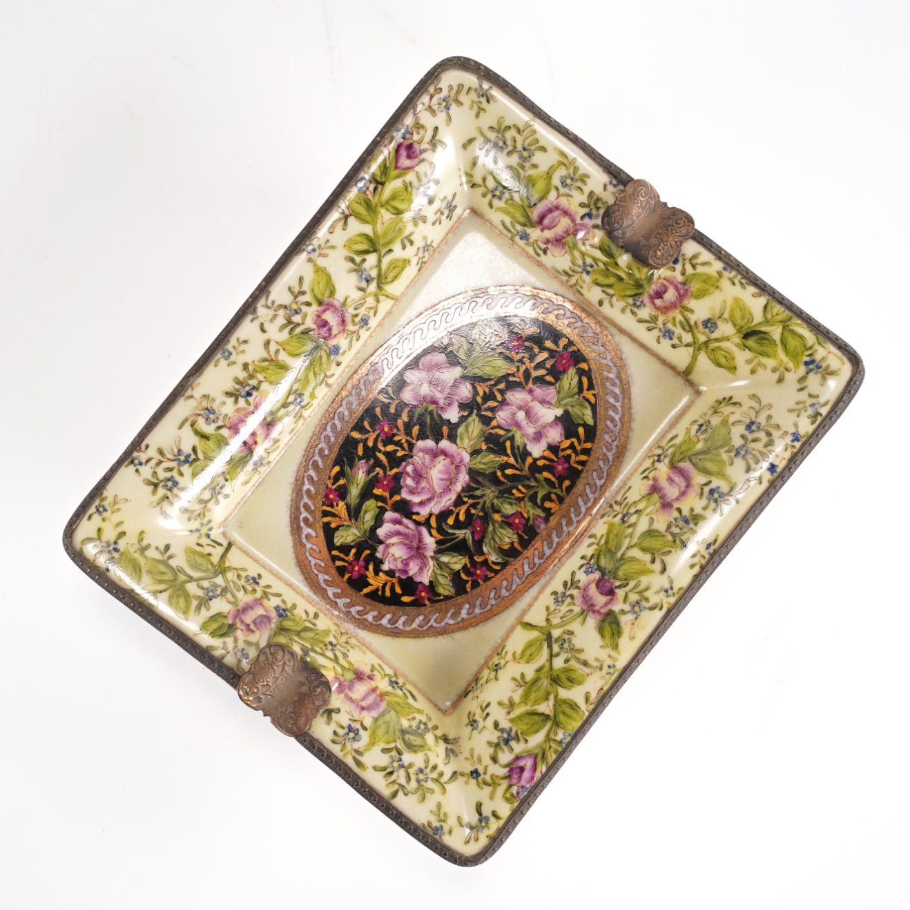 Vintage Green Floral Ashtray - Sirdab - Unknown